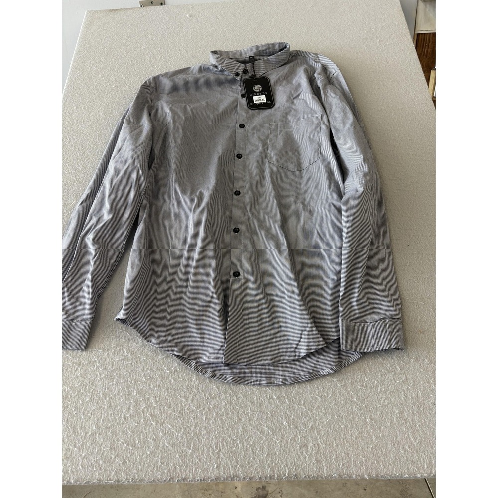 GINGTTO Shirt Mens XL Gray Check Long Sleeve Button Up Band Collar Casual ZM904